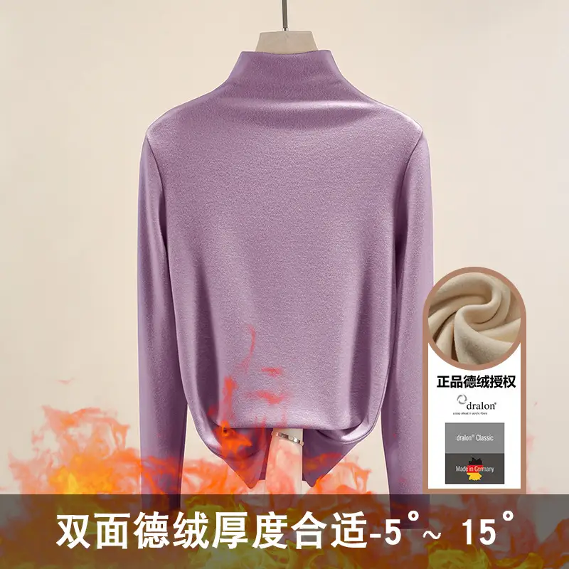 Half Turtleneck German Velvet Shirt for Women Autumn Winter Heattech - Image 16