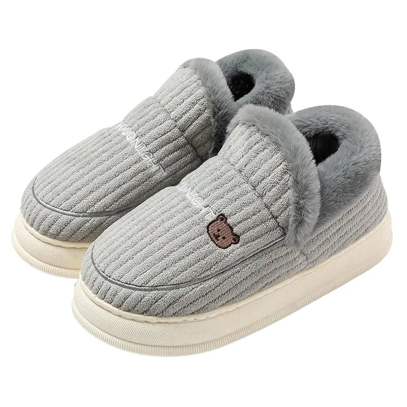 Plush Warm Cotton Shoes for Men, Winter Outdoor Wear, Middle-Aged and Elderly Home Indoor Thick-Soled Non-Slip Closed-Back Cotton Slippers for Women, Wholesale