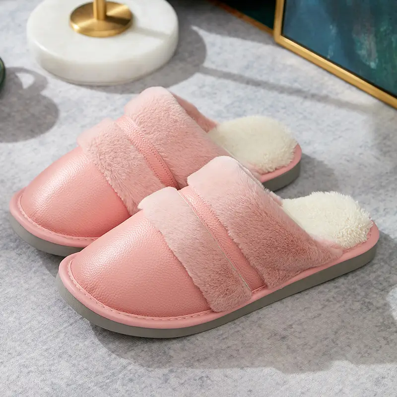 Winter Cotton Slippers Thick Bottom Warm Leather Men's Plus Size - Image 2