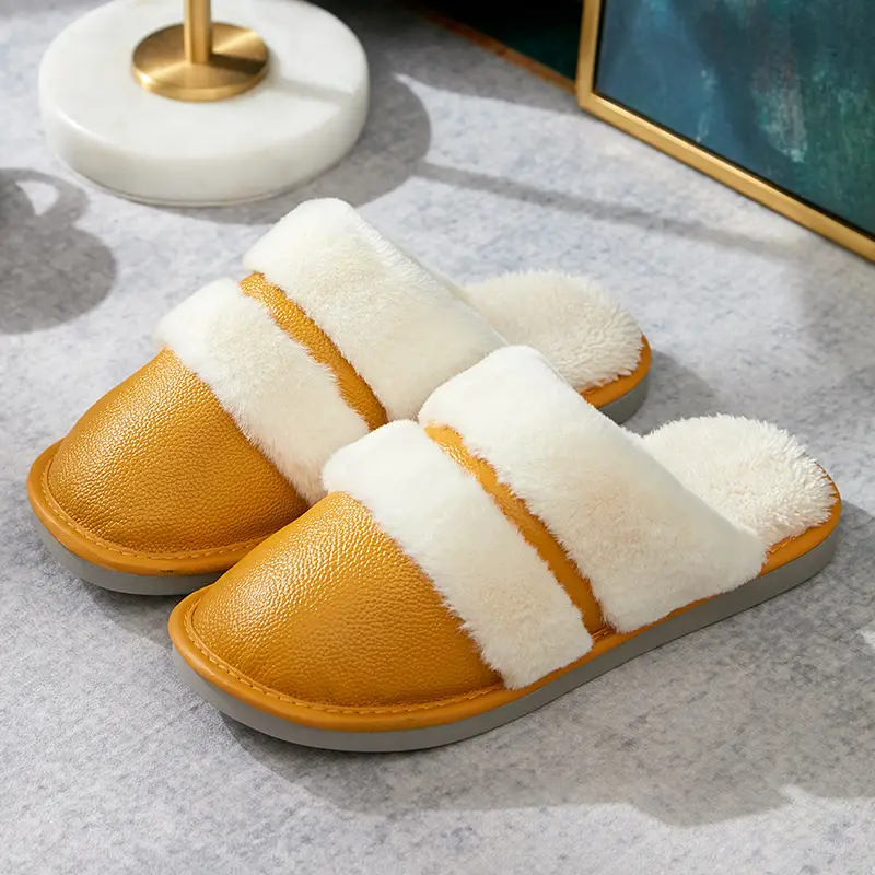 Winter Cotton Slippers Thick Bottom Warm Leather Men's Plus Size - Image 3