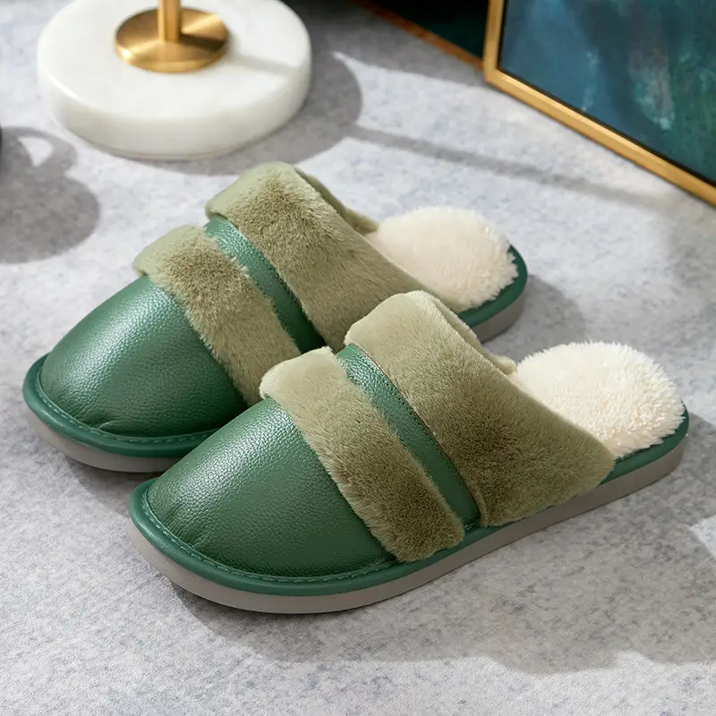 Winter Cotton Slippers Thick Bottom Warm Leather Men's Plus Size - Image 4