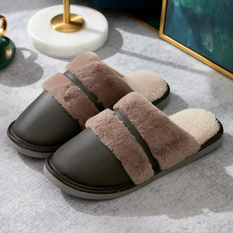 Winter Cotton Slippers Thick Bottom Warm Leather Men's Plus Size - Image 5