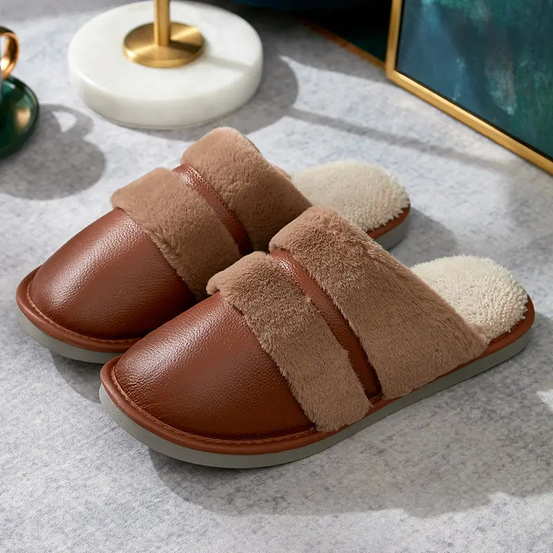 Winter Cotton Slippers Thick Bottom Warm Leather Men's Plus Size - Image 8