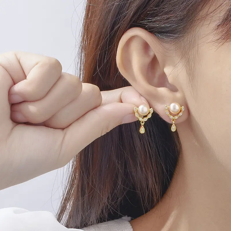 Inlaid Zircon Pearl Earrings for Women - Image 4