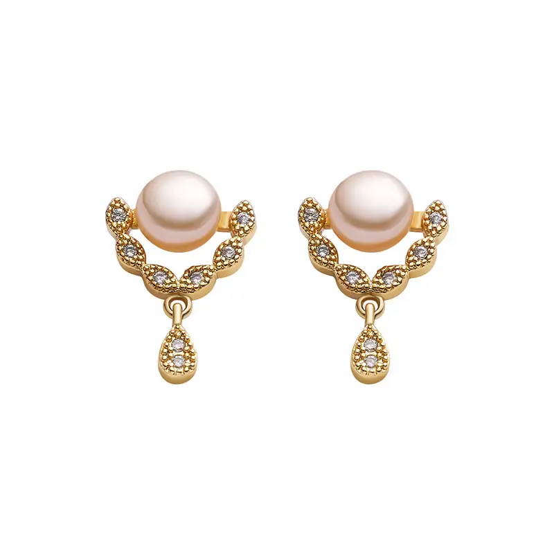 Inlaid Zircon Pearl Earrings for Women - Image 5