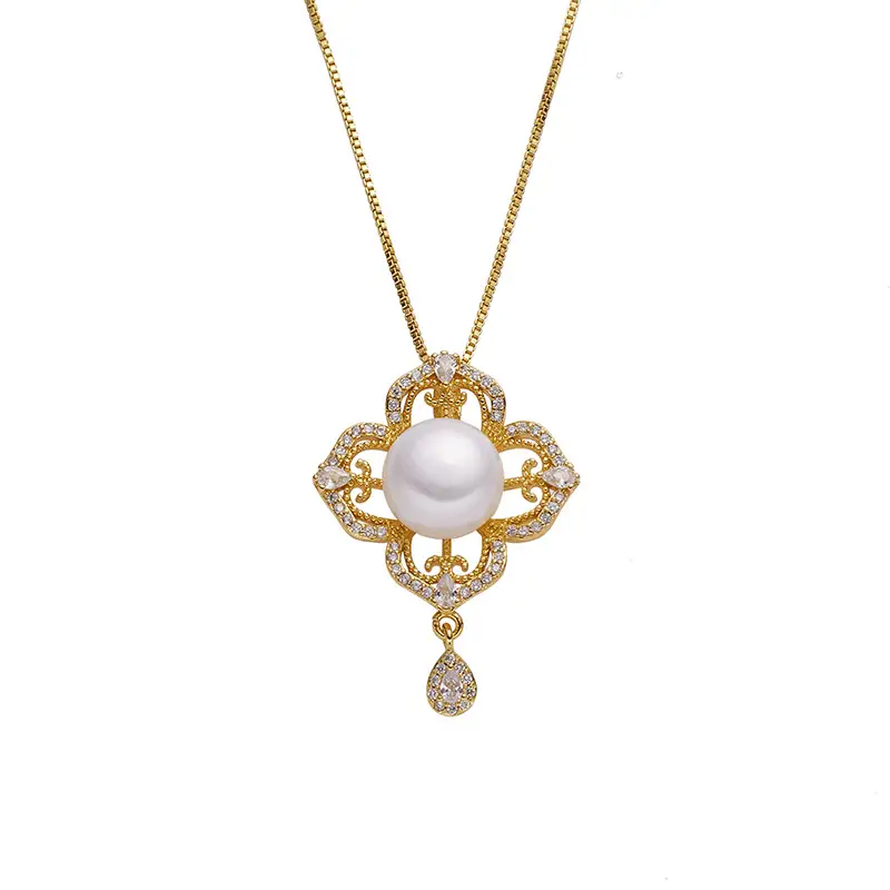 Vintage Hollow Pearl Pendant with Zircon Drop - Image 5