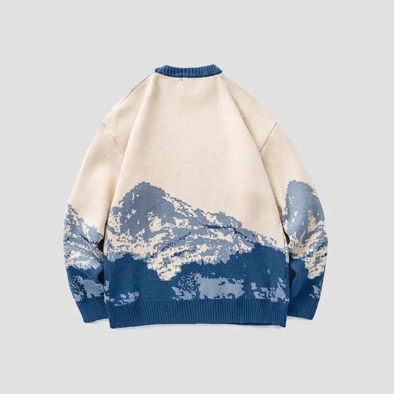 Men's Tie-Dye Knit Winter Jacket Round Neck Long Sleeve - Image 4