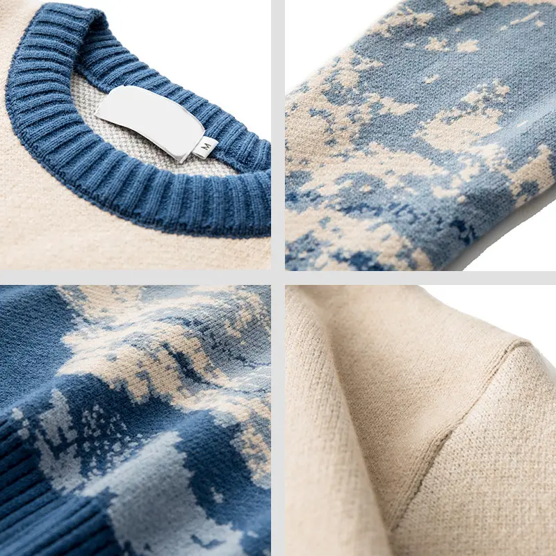 Men's Tie-Dye Knit Winter Jacket Round Neck Long Sleeve - Image 6