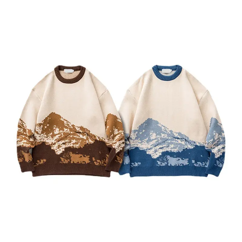 Men's Tie-Dye Knit Winter Jacket Round Neck Long Sleeve - Image 7