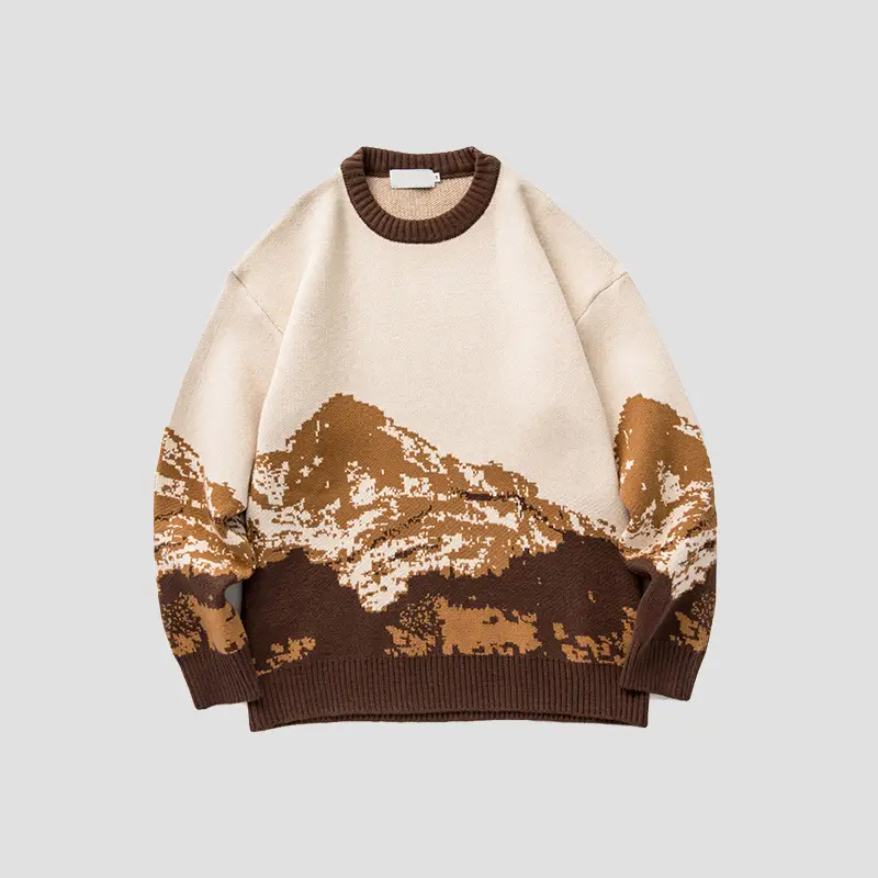 Men's Tie-Dye Knit Winter Jacket Round Neck Long Sleeve - Image 2