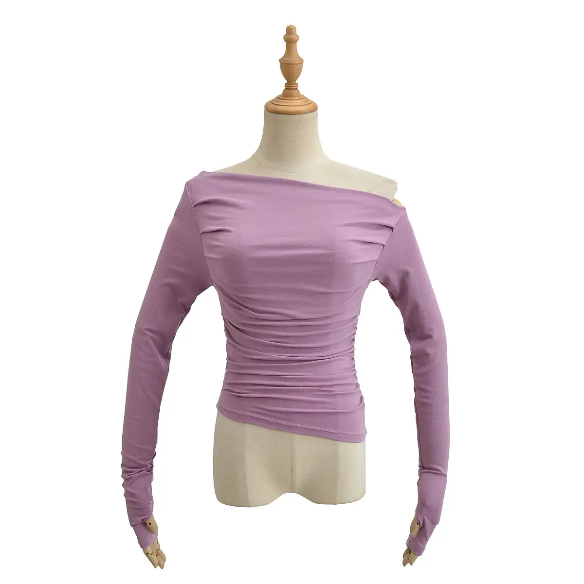 White Asymmetric Slant Collar Long Sleeve Top for Women