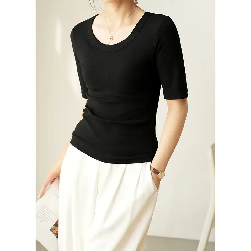 Women's Ribbed Slim Fit T-Shirt 300g Ecocos
