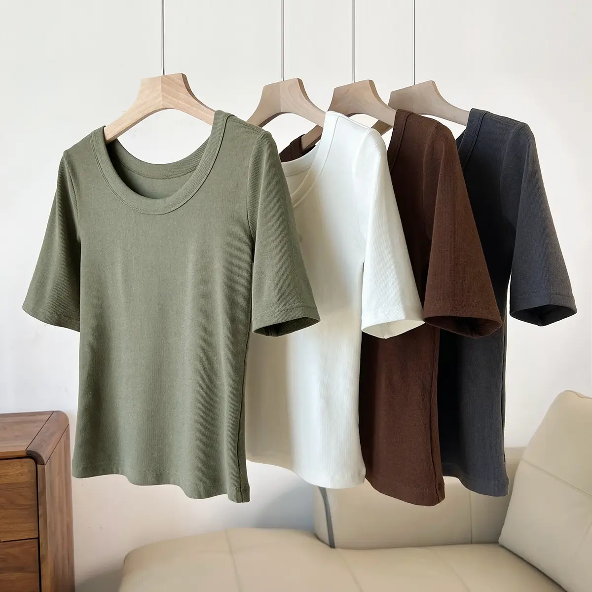 Women's Ribbed Slim Fit T-Shirt 300g Ecocos