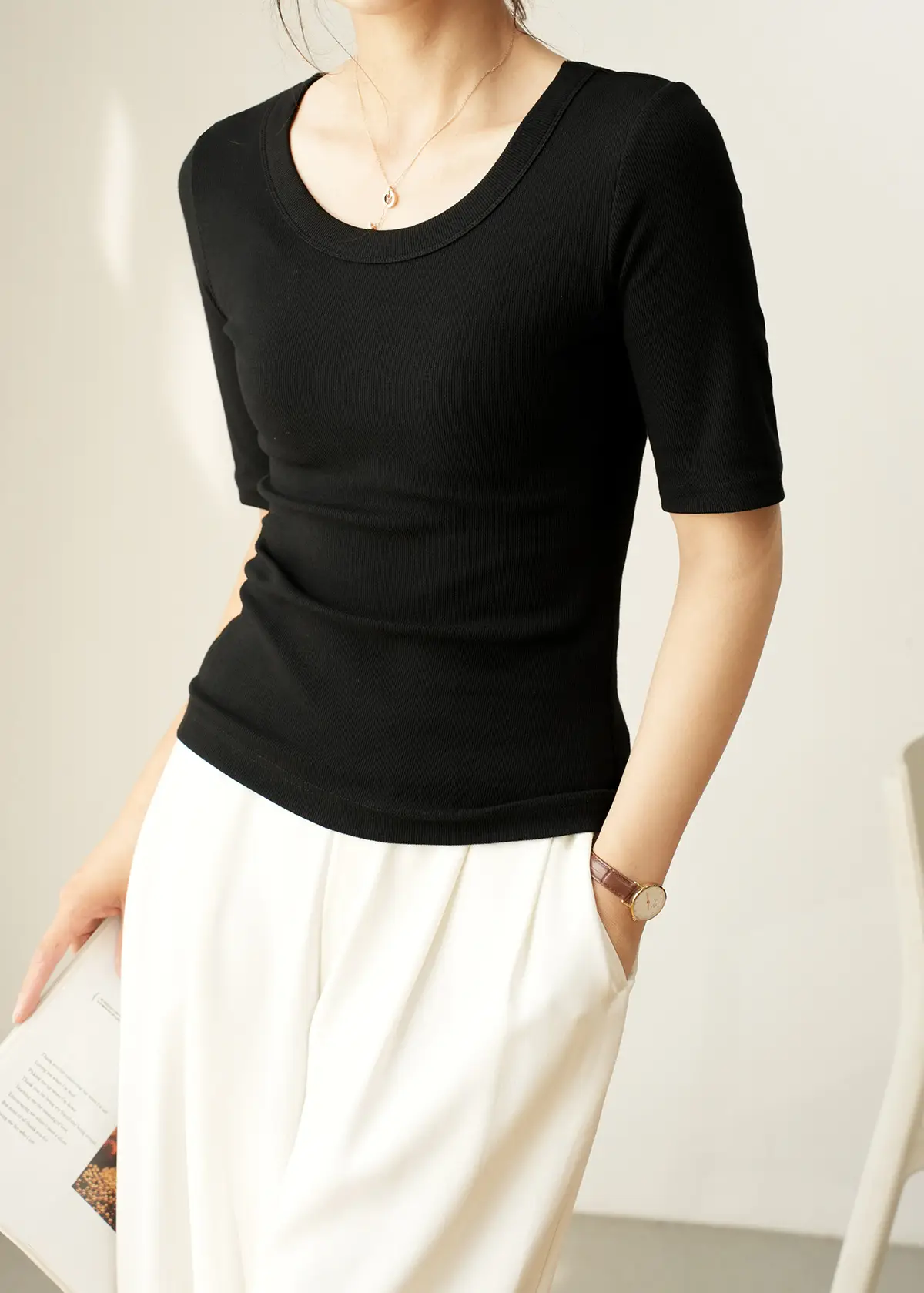 Women's Ribbed Slim Fit T-Shirt 300g Ecocos — feature 10