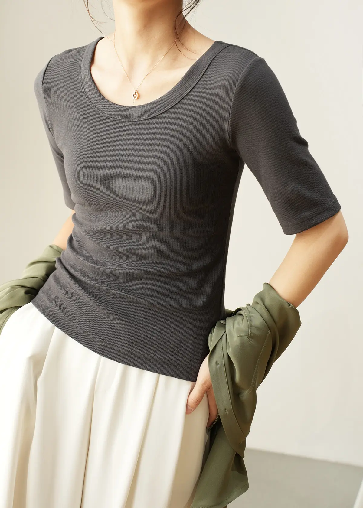 Women's Ribbed Slim Fit T-Shirt 300g Ecocos — feature 11