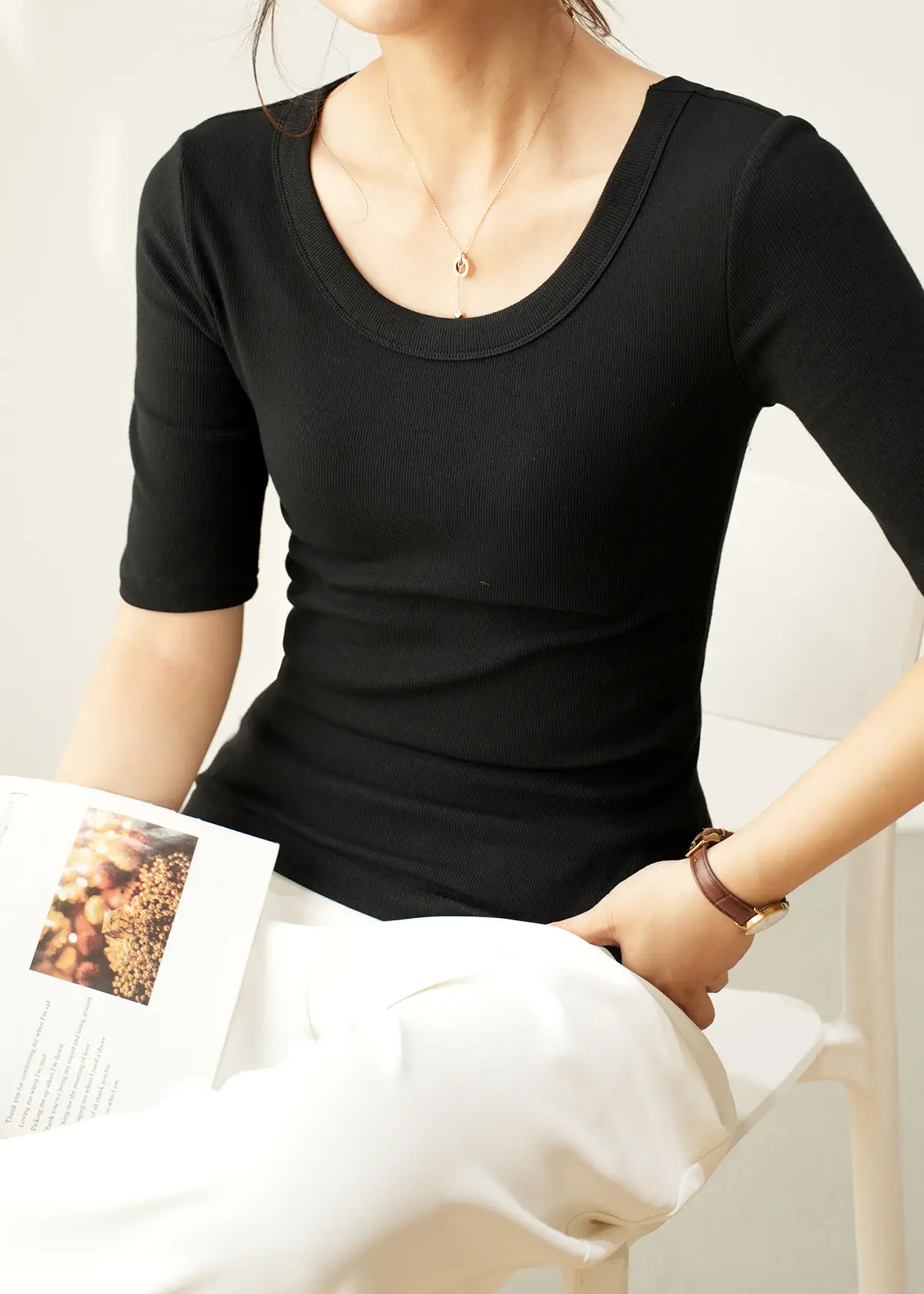 Women's Ribbed Slim Fit T-Shirt 300g Ecocos — feature 9