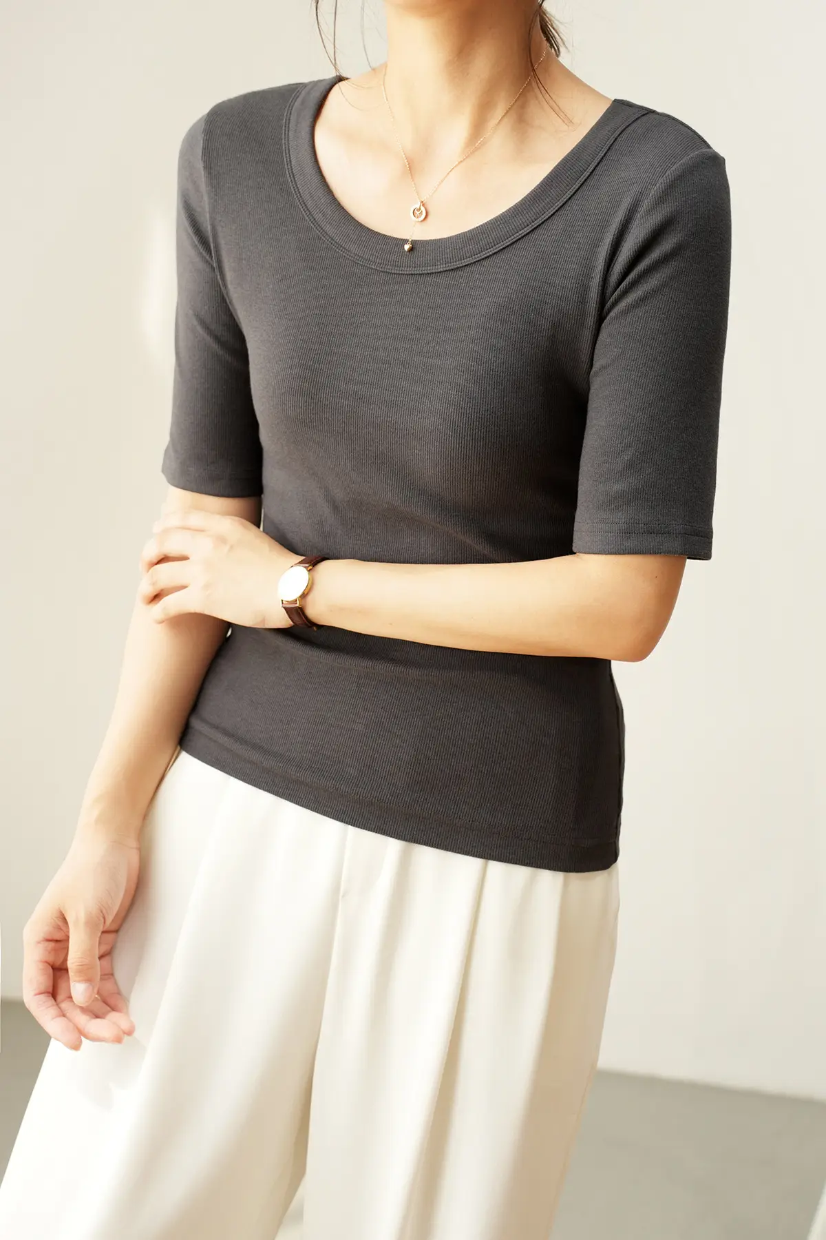 Women's Ribbed Slim Fit T-Shirt 300g Ecocos