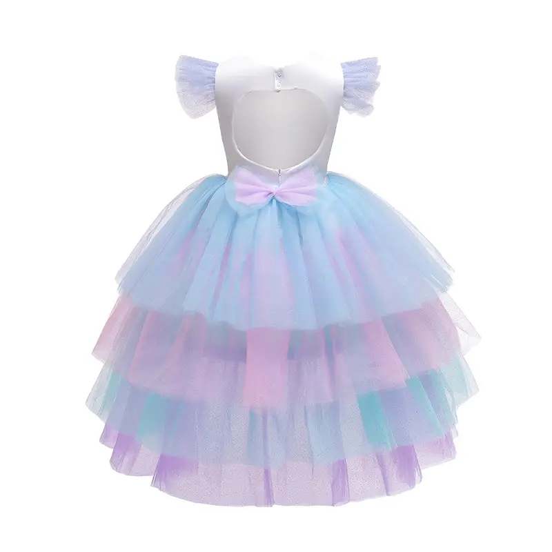 2020 Unicorn Dress Girls Rainbow Cake Dress Mesh Removable Cloak Halloween Foreign Trade - Image 7