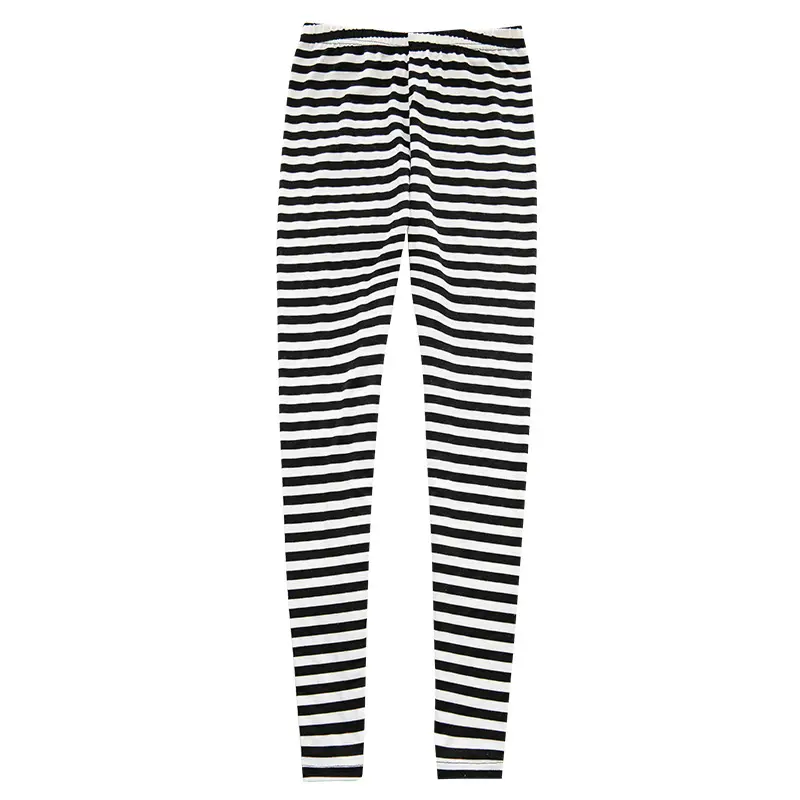 Women's Black White Striped Capri Leggings 9-Piece