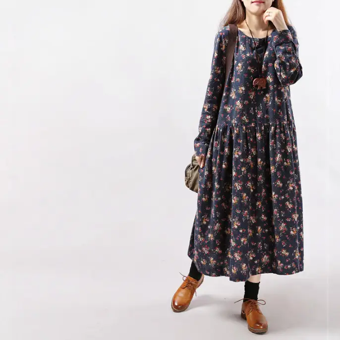 2024 Women's Floral Long Dress Large Cotton Linen - Image 6