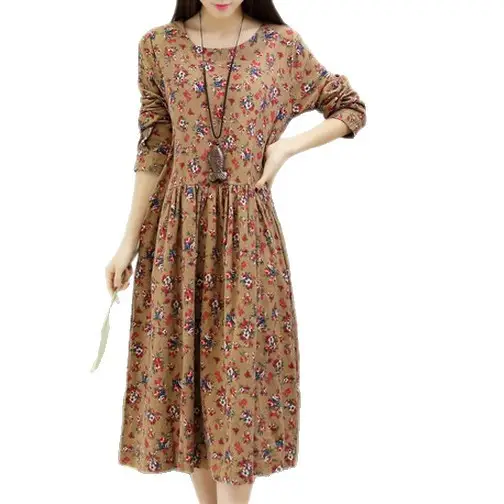 2024 Women's Floral Long Dress Large Cotton Linen - Image 8