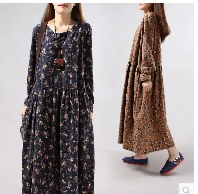 2024 Women's Floral Long Dress Large Cotton Linen — feature 1