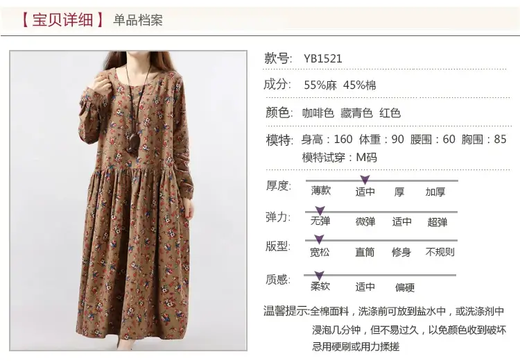 2024 Women's Floral Long Dress Large Cotton Linen — feature 4