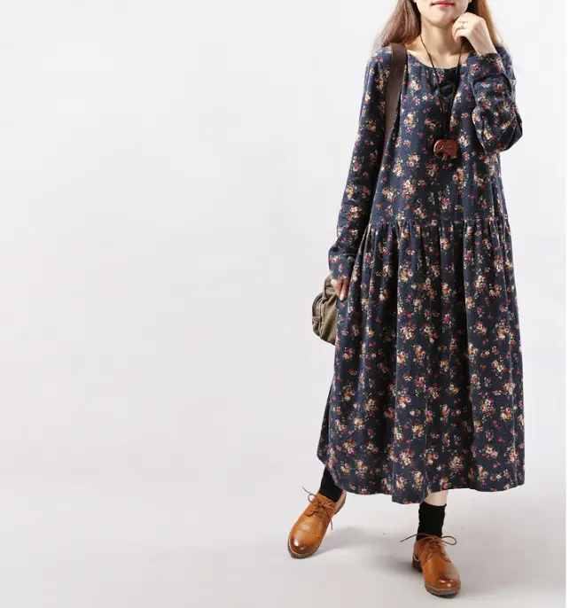 2024 Women's Floral Long Dress Large Cotton Linen - Image 3