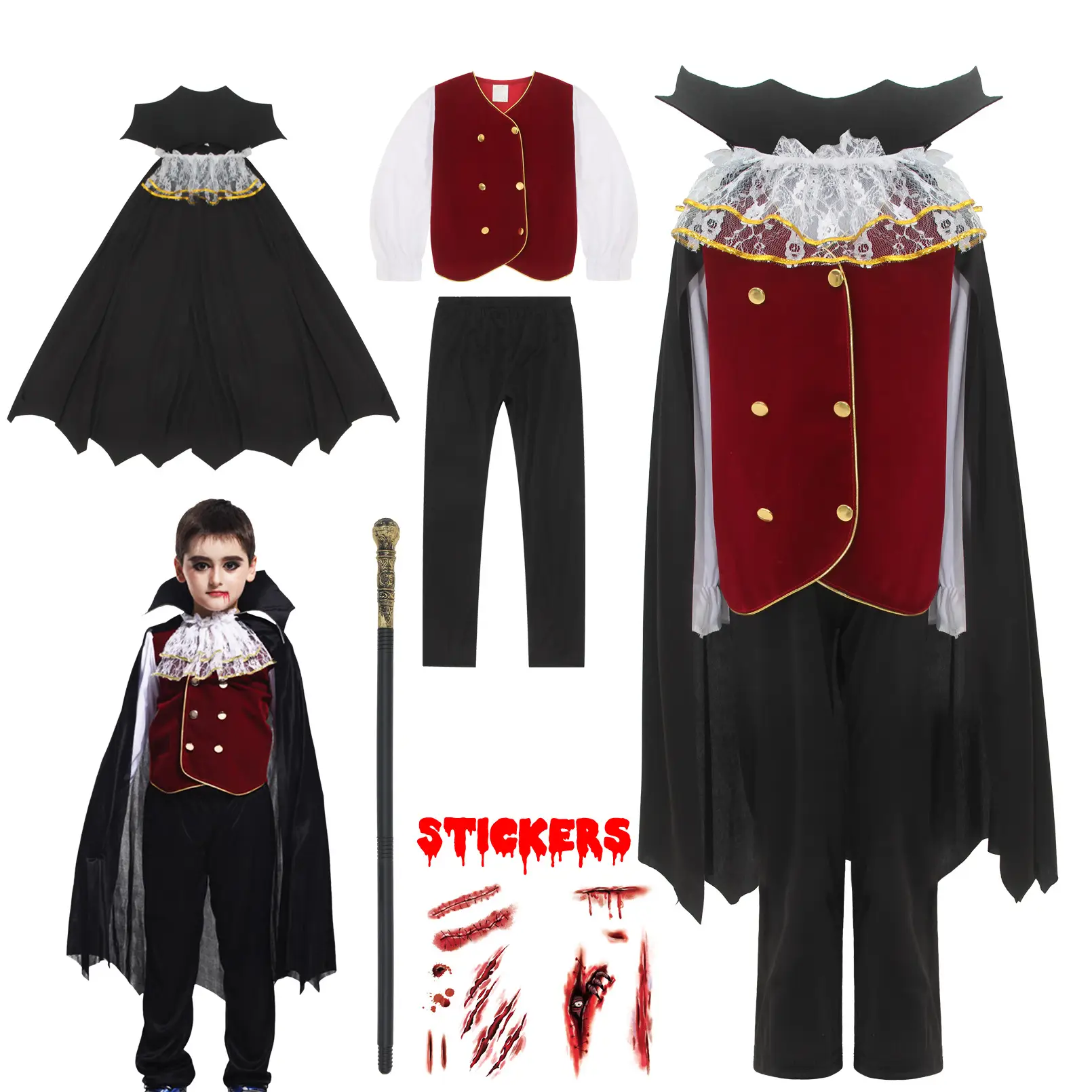 Cute Boy Pirate Costume Red Pants Black Jacket - Image 4
