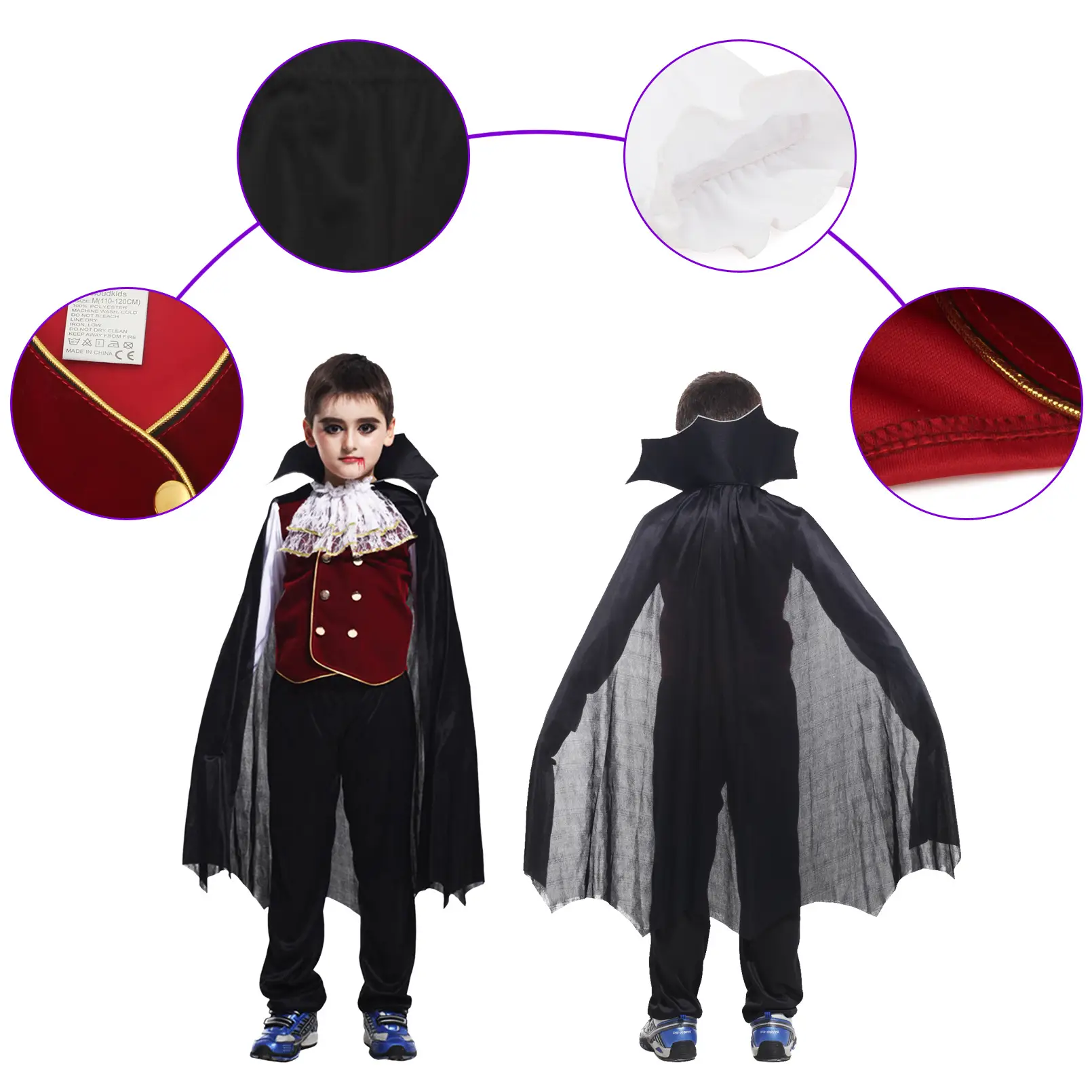Cute Boy Pirate Costume Red Pants Black Jacket - Image 3