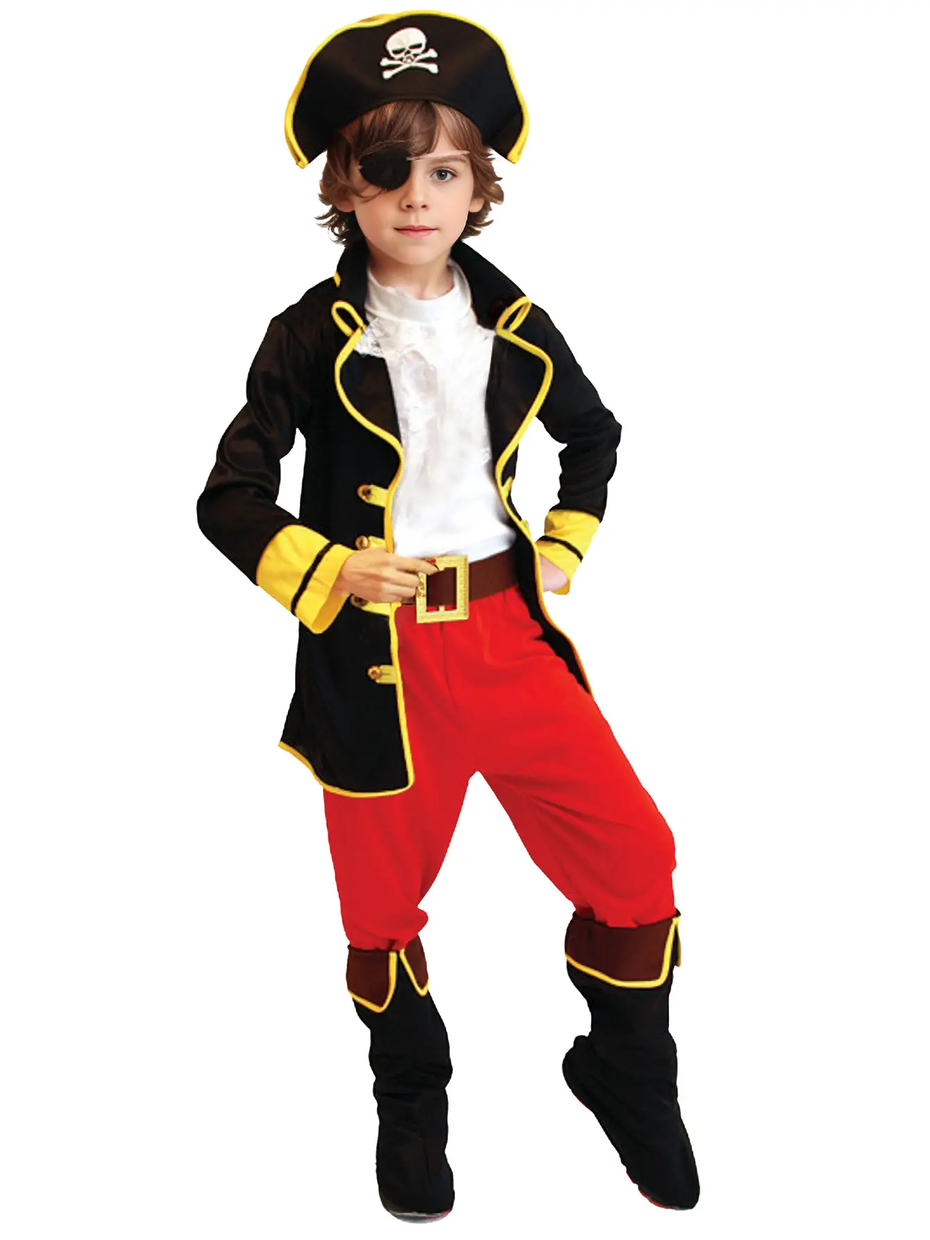 Cute Boy Pirate Costume Red Pants Black Jacket - Image 5