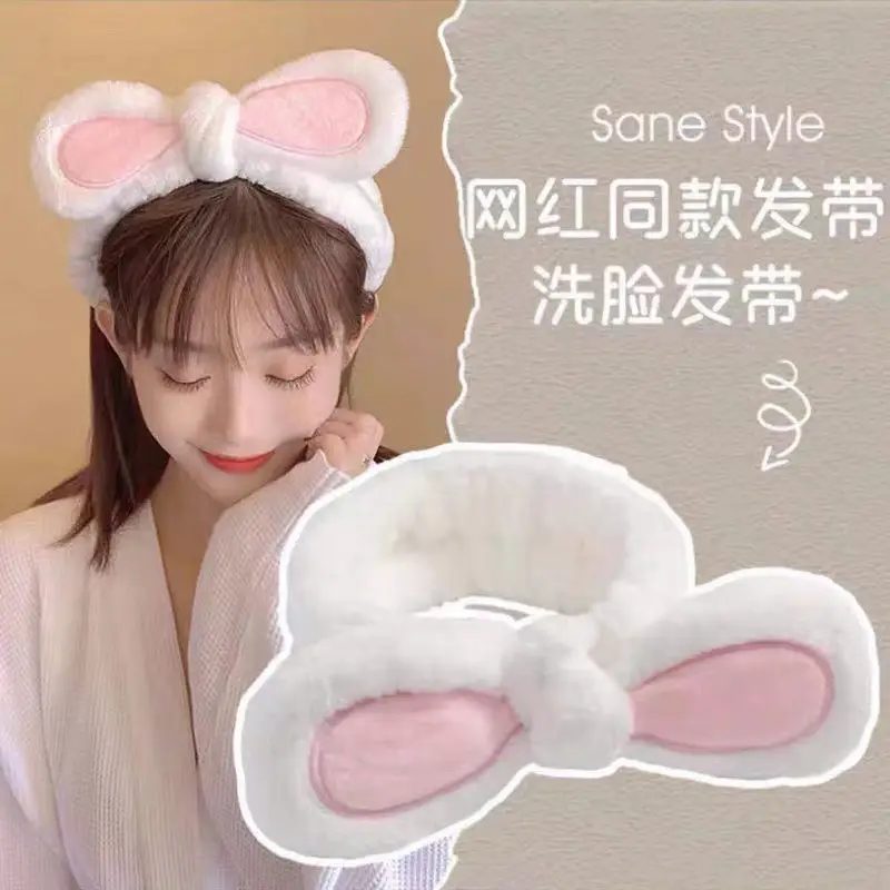 Women's Rabbit Ear Wash Hair Belt Headband with Pink Inlays - Image 8