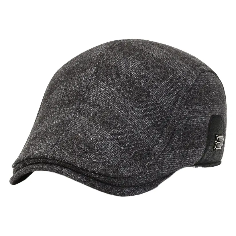 Men's Grey Wool Peaked Hat Winter Warm Ear Protection