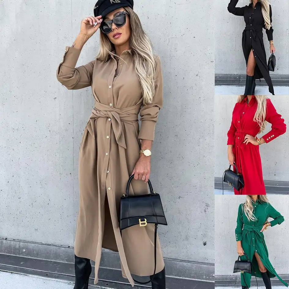 Green Long Sleeve Cardigan Dress for Women