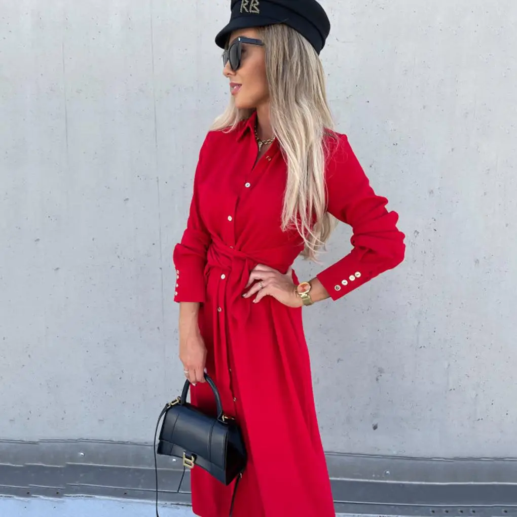 Green Long Sleeve Cardigan Dress for Women