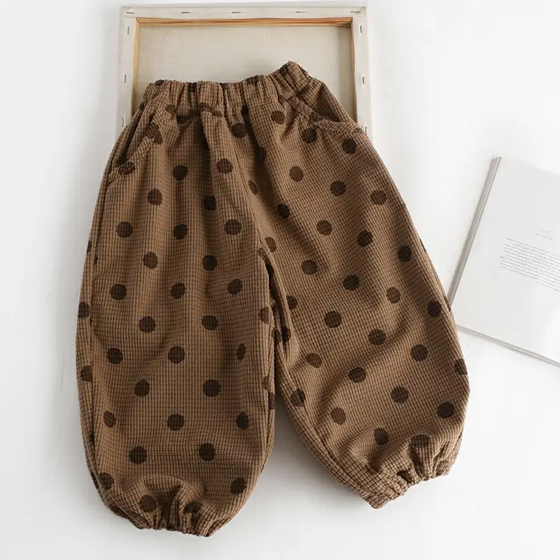 Brown Polka Dot Cotton Cropped Pants for Kids - Image 5