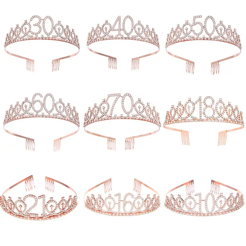 Roses Gold Rhinestone Digital Crown Hairband for Birthday Party - Image 30