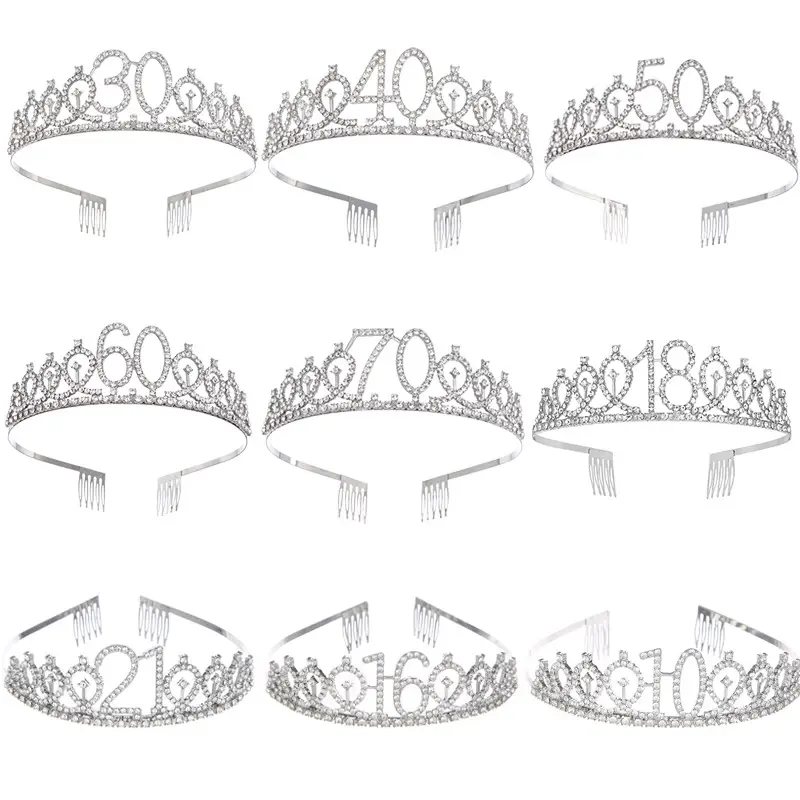 Roses Gold Rhinestone Digital Crown Hairband for Birthday Party - Image 32