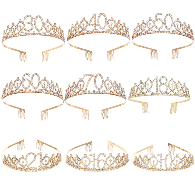 Roses Gold Rhinestone Digital Crown Hairband for Birthday Party - Image 33