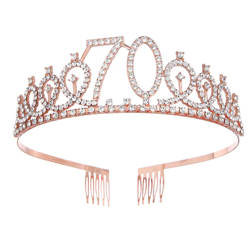 Roses Gold Rhinestone Digital Crown Hairband for Birthday Party - Image 13