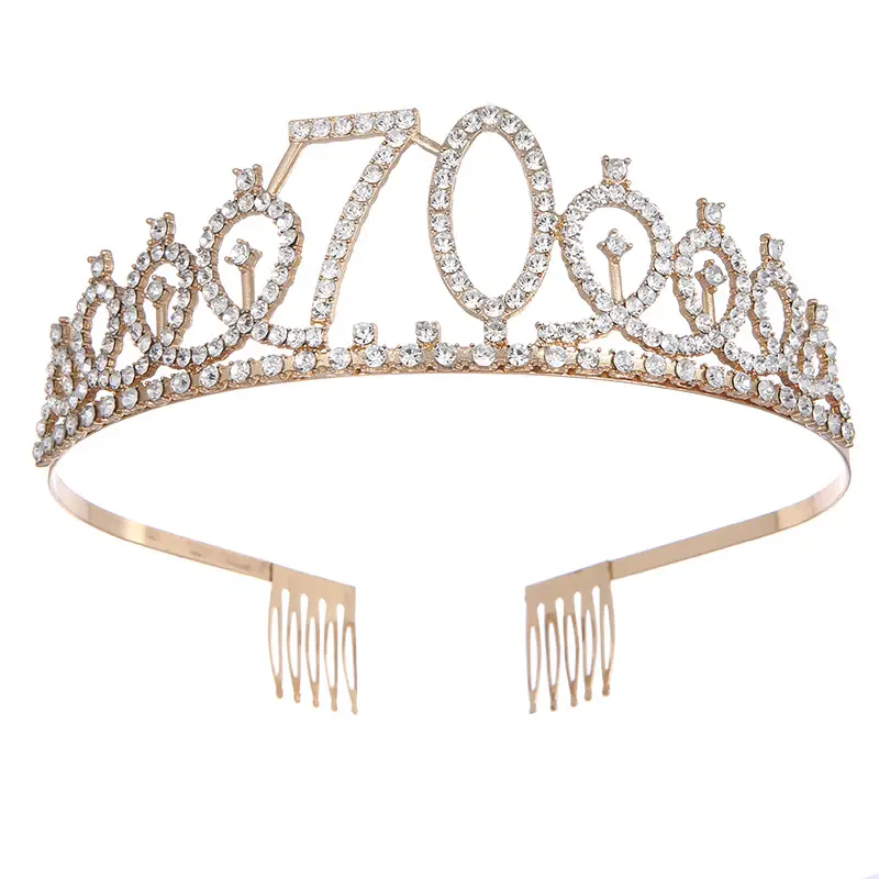 Roses Gold Rhinestone Digital Crown Hairband for Birthday Party - Image 15
