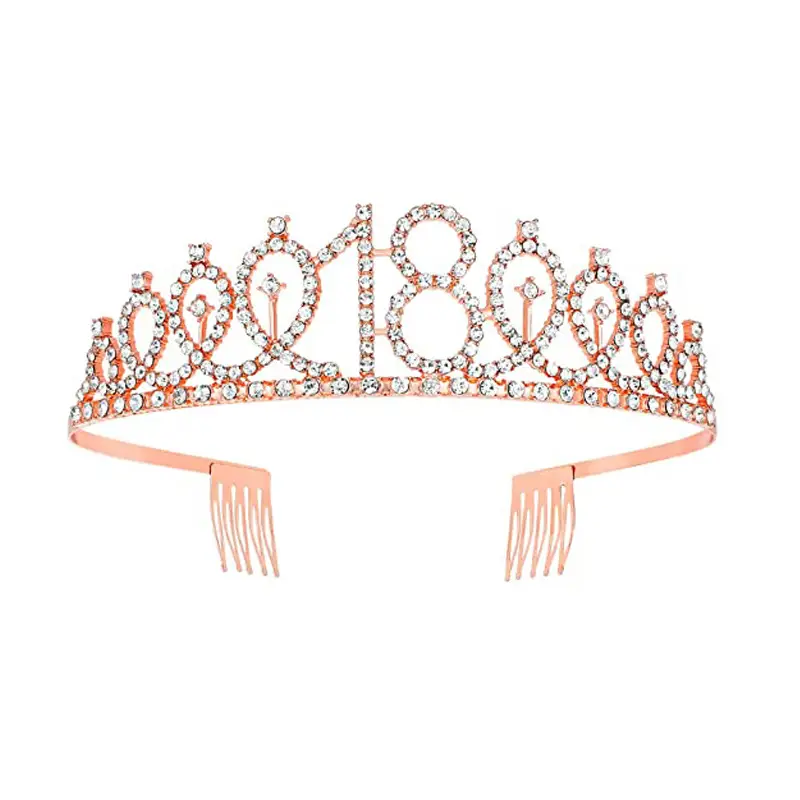 Roses Gold Rhinestone Digital Crown Hairband for Birthday Party - Image 16