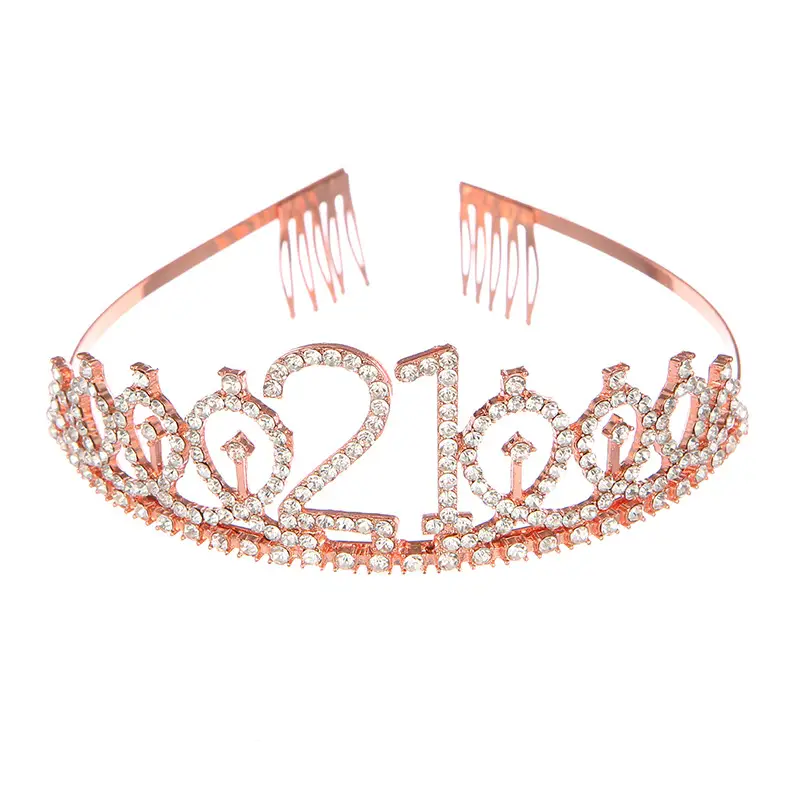 Roses Gold Rhinestone Digital Crown Hairband for Birthday Party - Image 19