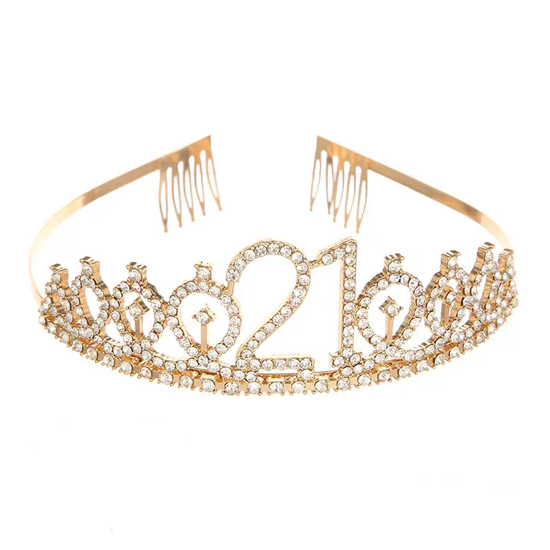Roses Gold Rhinestone Digital Crown Hairband for Birthday Party - Image 21
