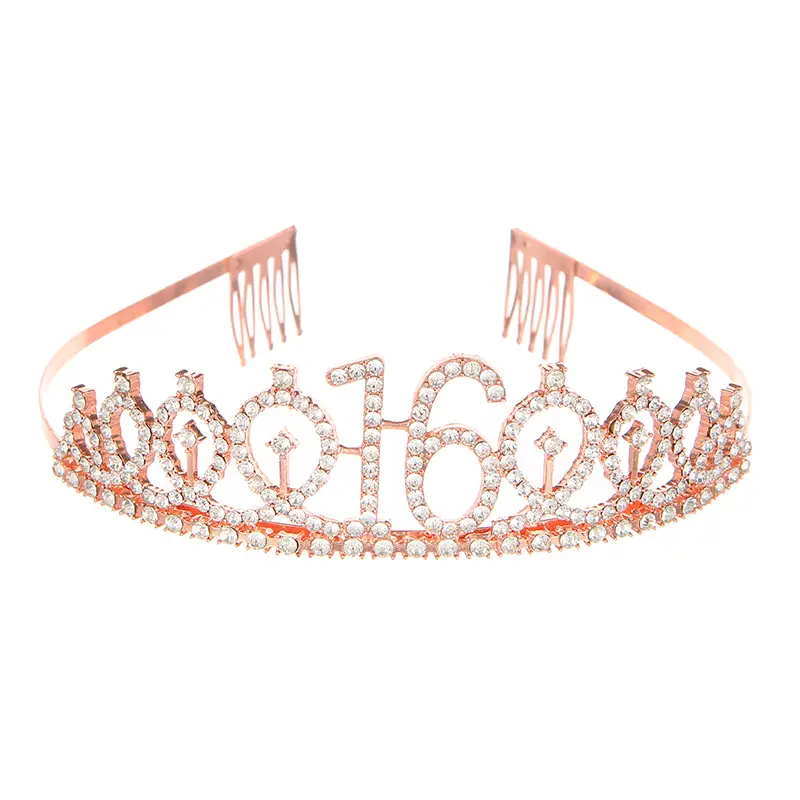 Roses Gold Rhinestone Digital Crown Hairband for Birthday Party - Image 22