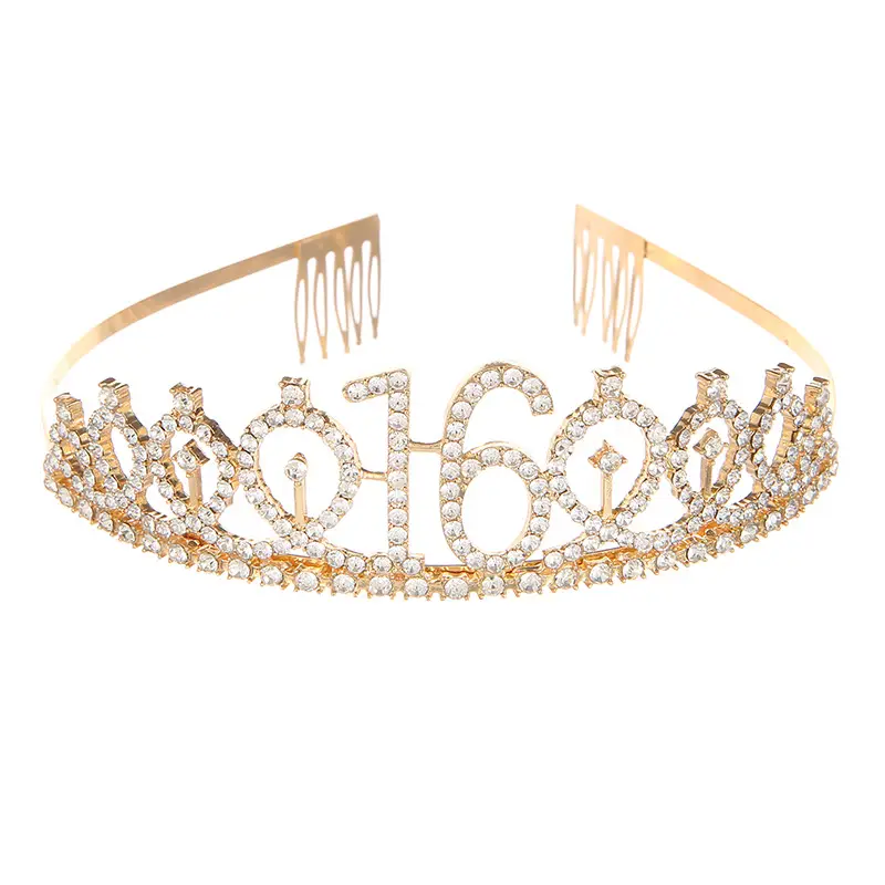 Roses Gold Rhinestone Digital Crown Hairband for Birthday Party - Image 24