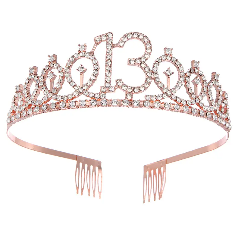 Roses Gold Rhinestone Digital Crown Hairband for Birthday Party - Image 25