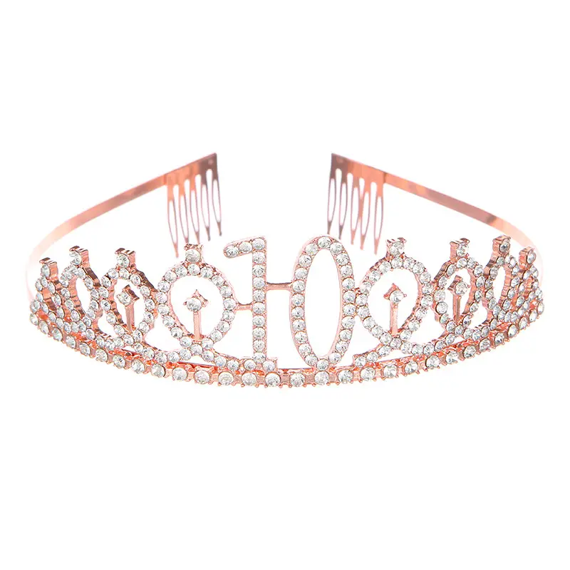 Roses Gold Rhinestone Digital Crown Hairband for Birthday Party - Image 27
