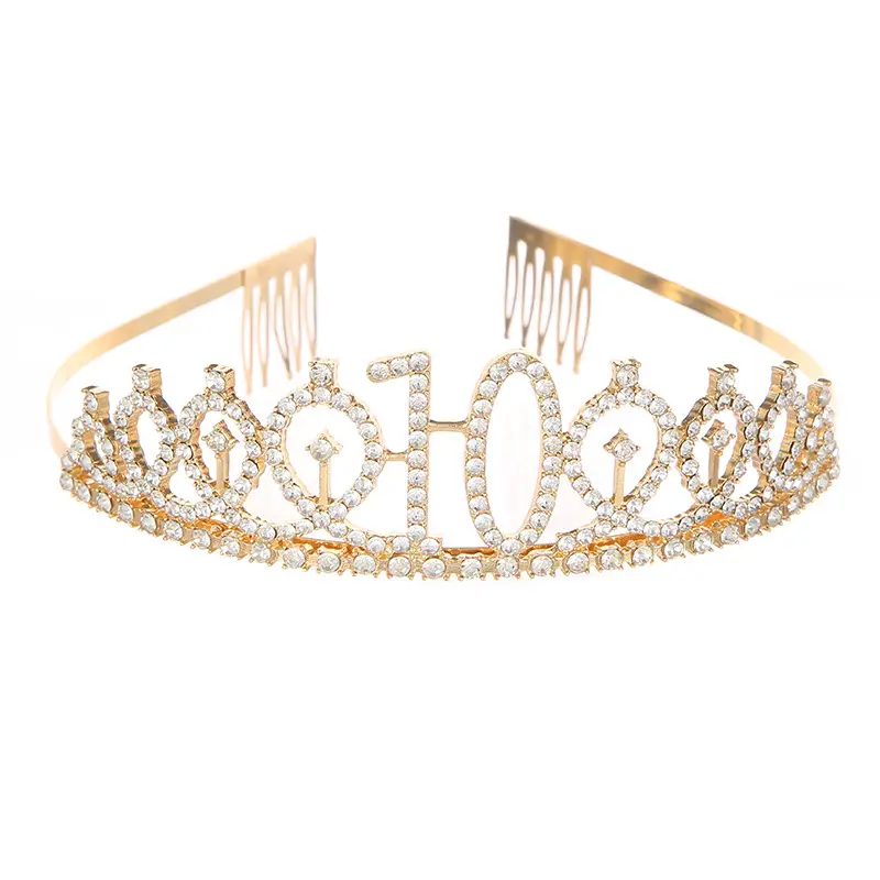 Roses Gold Rhinestone Digital Crown Hairband for Birthday Party - Image 29