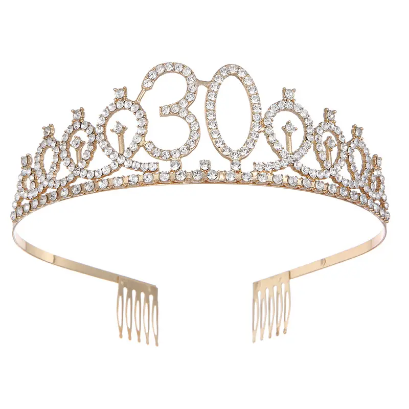 Roses Gold Rhinestone Digital Crown Hairband for Birthday Party - Image 3